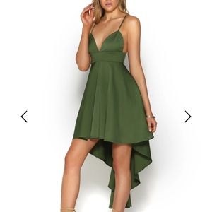 High/low olive green dress.